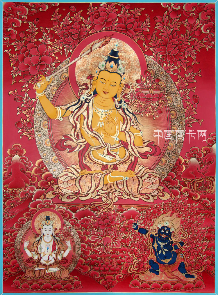 请购本幅唐卡,联系微信: 774952713备注说明:主尊:文殊菩萨,唐卡下方